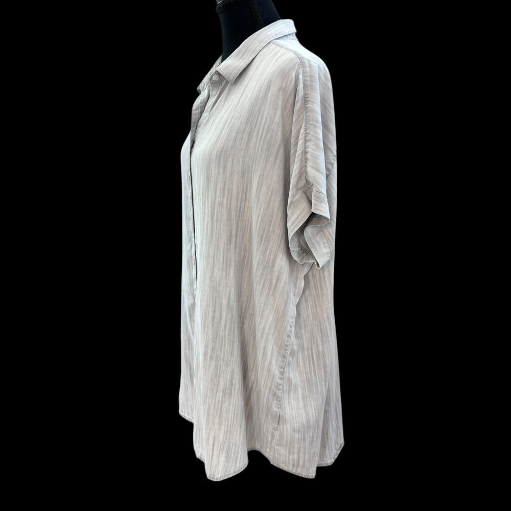 Soft Surroundings Je Veux Tencel Tunic Shirt L Gray Button Up Soft Lagenlook - Picture 2 of 5